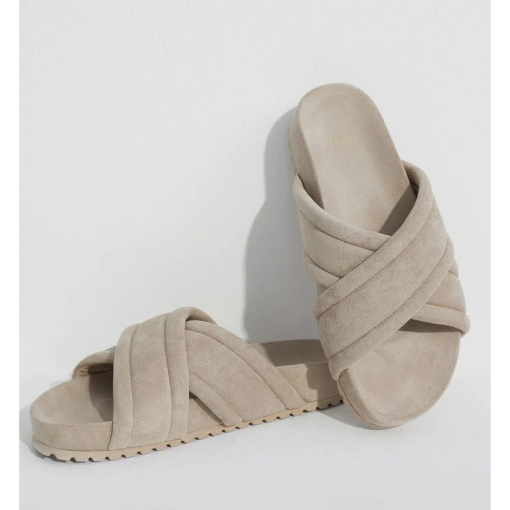 Varley Womens Sand Beige Padded Criss Cross Slide Sandals Platform Footbed 7
